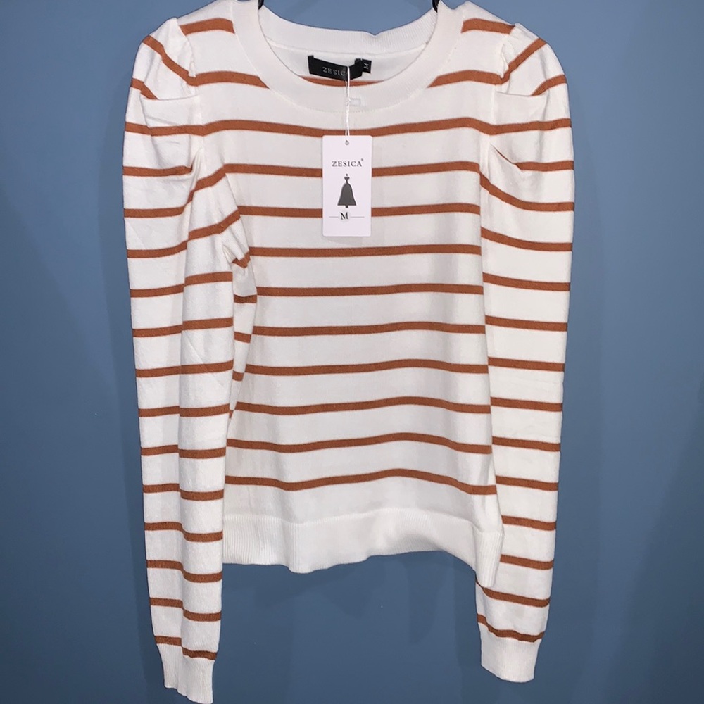 White and rust striped sweater